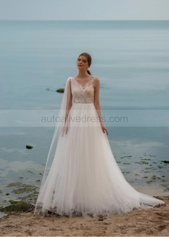 Beaded Ivory Lace Tulle Latest Wedding Dress